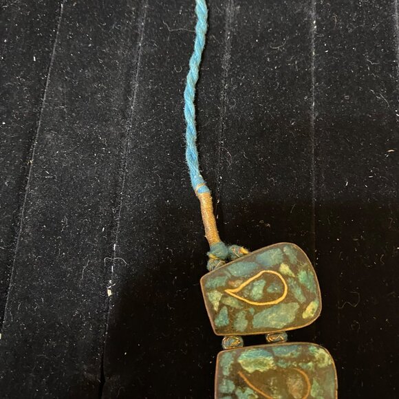 Vintage Turquoise Mosaic Statement Necklace With Teardrop Design - Picture 4 of 8